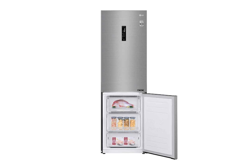 LG 1.86M 341L Kombinerad kyl/frys(Shiny Steel) - Energiklass D, Door Cooling™ och Smart Diagnosis™ med Wi-Fi, GBB61PZFFN