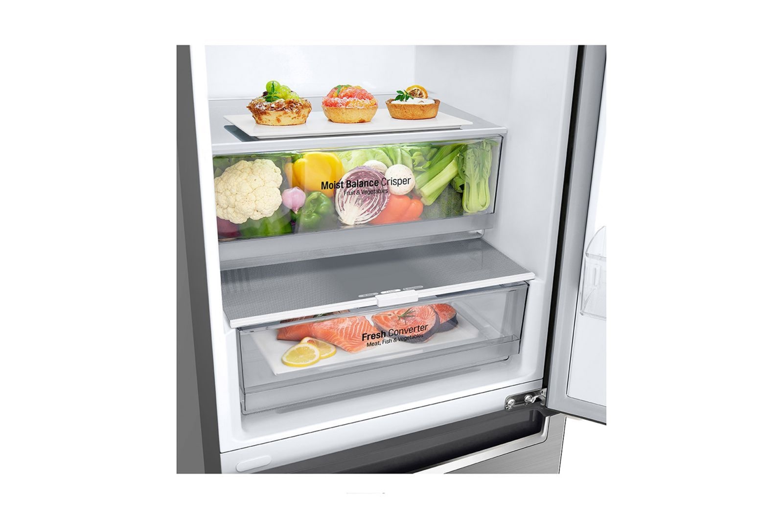 LG 1.86M 341L Kombinerad kyl/frys(Shiny Steel) - Energiklass D, Door Cooling™ och Smart Diagnosis™ med Wi-Fi, GBB61PZFGN