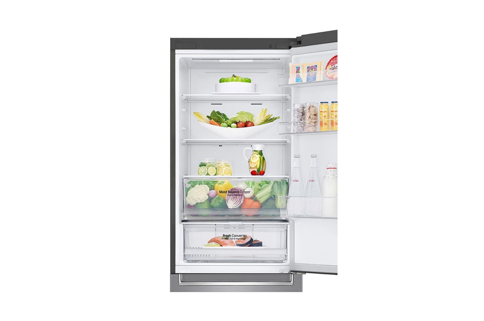 LG 1.86M 341L Kombinerad kyl/frys(Shiny Steel) - Energiklass D, Door Cooling™ och Smart Diagnosis™ med Wi-Fi, GBB61PZFGN