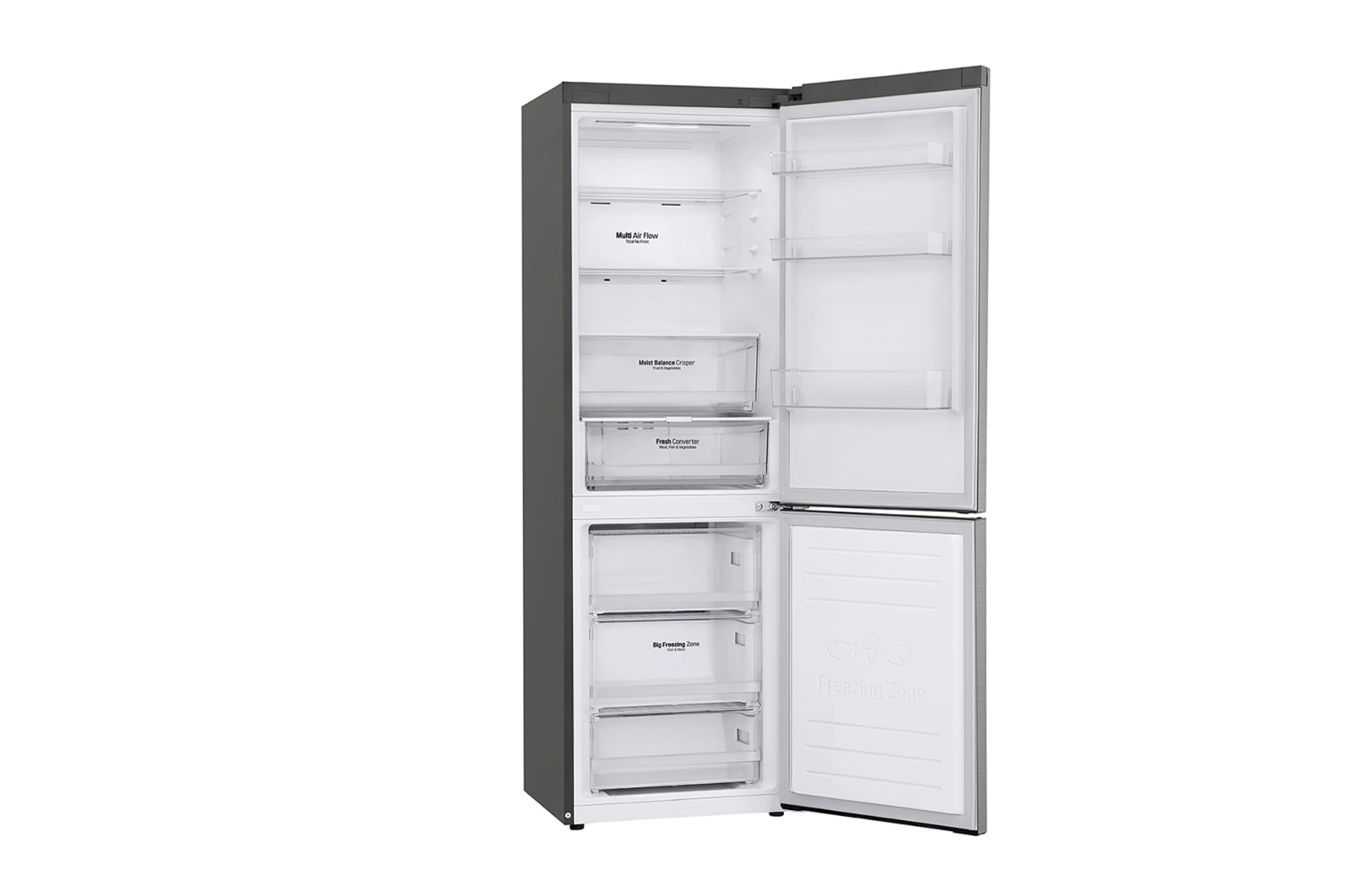 LG 1.86M 341L Kombinerad kyl/frys(Shiny Steel) - Energiklass D, Door Cooling™ och Smart Diagnosis™ med Wi-Fi, GBB61PZFGN