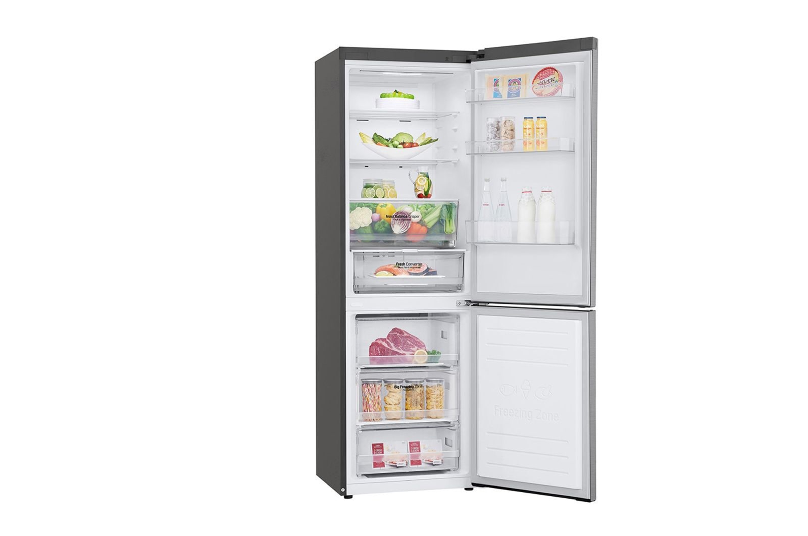 LG 1.86M 341L Kombinerad kyl/frys(Shiny Steel) - Energiklass D, Door Cooling™ och Smart Diagnosis™ med Wi-Fi, GBB61PZFGN