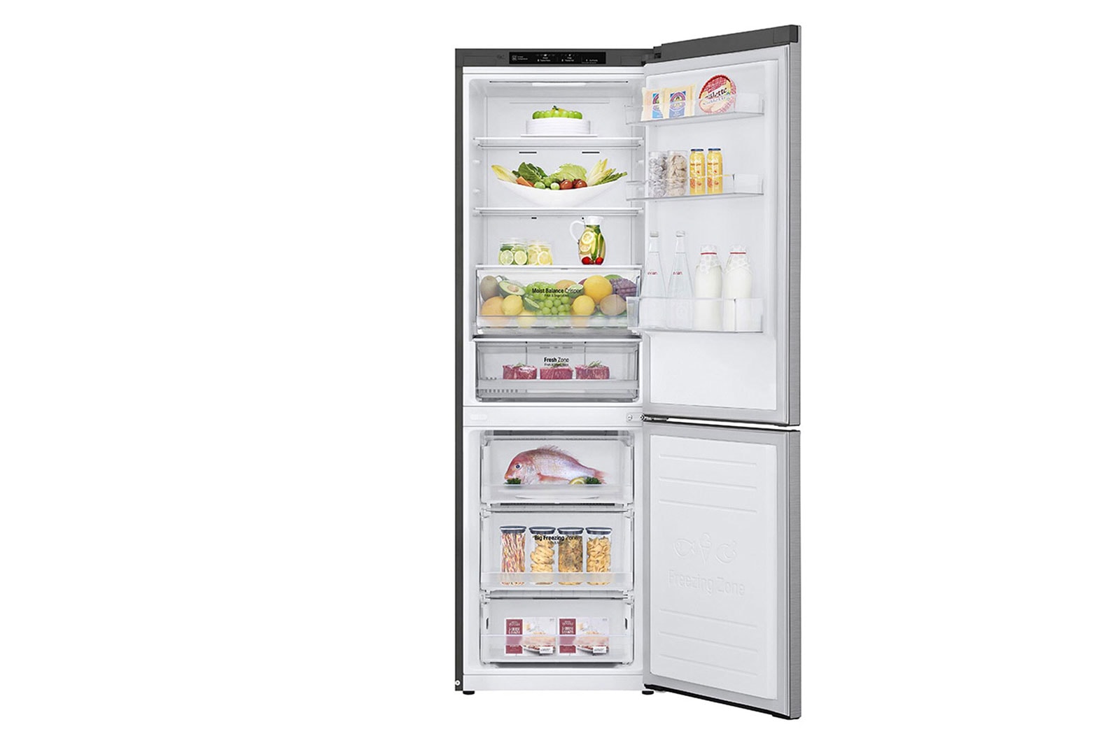 LG 1.86M 341L Kombinerad kyl/frys(Shiny Steel) - Energiklass E, Door Cooling™, GBB61PZJMN