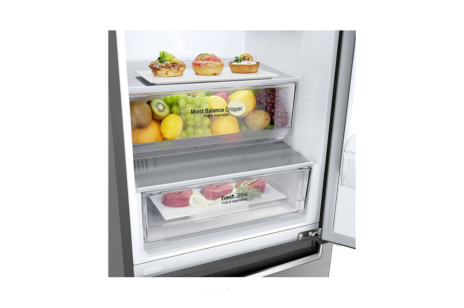 LG 1.86M 341L Kombinerad kyl/frys(Shiny Steel) - Energiklass E, Door Cooling™, GBB61PZJMN