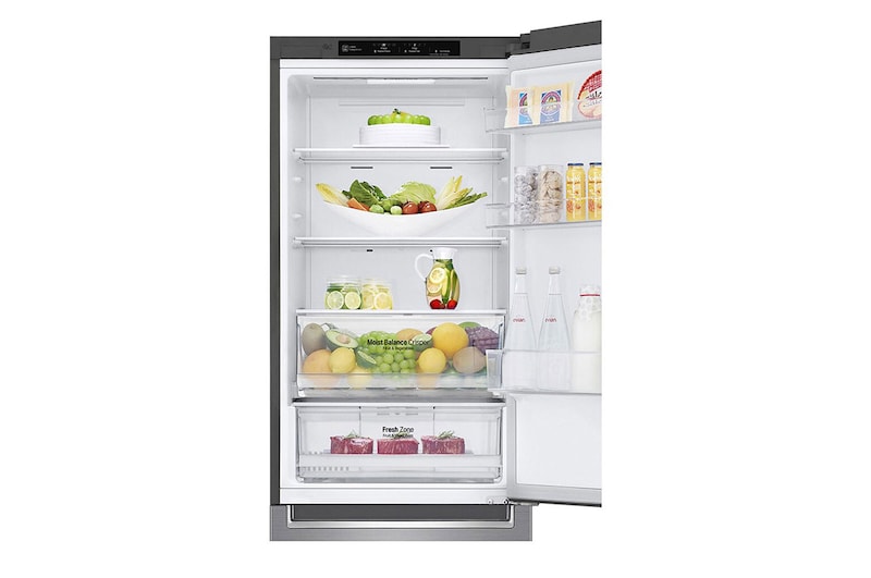 LG 1.86M 341L Kombinerad kyl/frys(Shiny Steel) - Energiklass E, Door Cooling™, GBB61PZJMN
