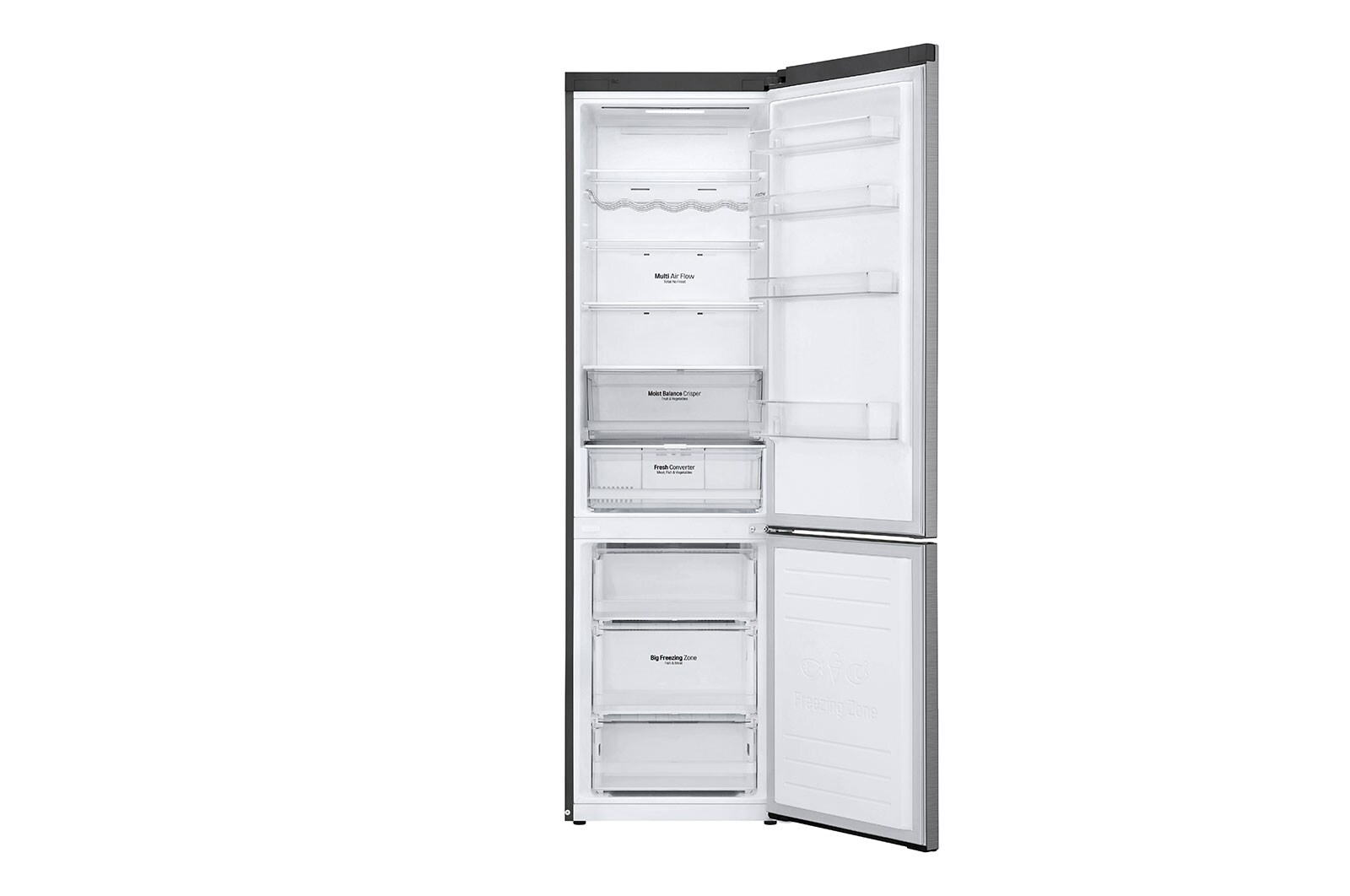 LG 2.03M 384L Kombinerad kyl/frys(Shiny Steel) - Energiklass D, Door Cooling™ och Smart Diagnosis™ med Wi-Fi, GBB62PZFFN