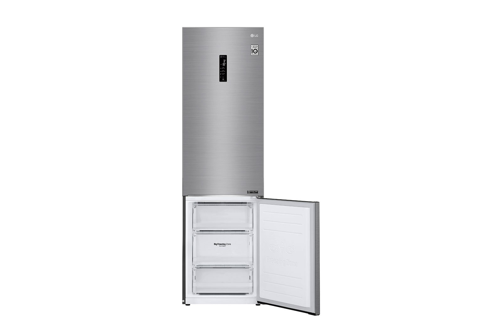 LG 2.03M 384L Kombinerad kyl/frys(Shiny Steel) - Energiklass D, Door Cooling™ och Smart Diagnosis™ med Wi-Fi, GBB62PZFFN