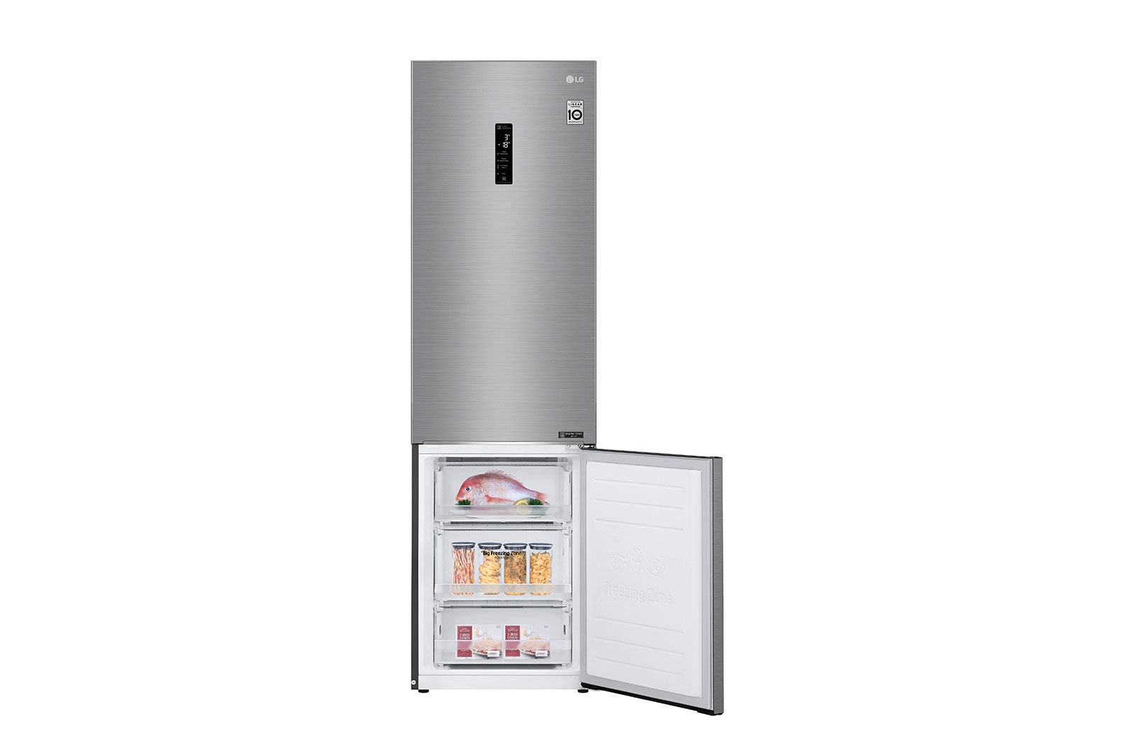 LG 2.03M 384L Kombinerad kyl/frys(Shiny Steel) - Energiklass D, Door Cooling™ och Smart Diagnosis™ med Wi-Fi, GBB62PZFFN