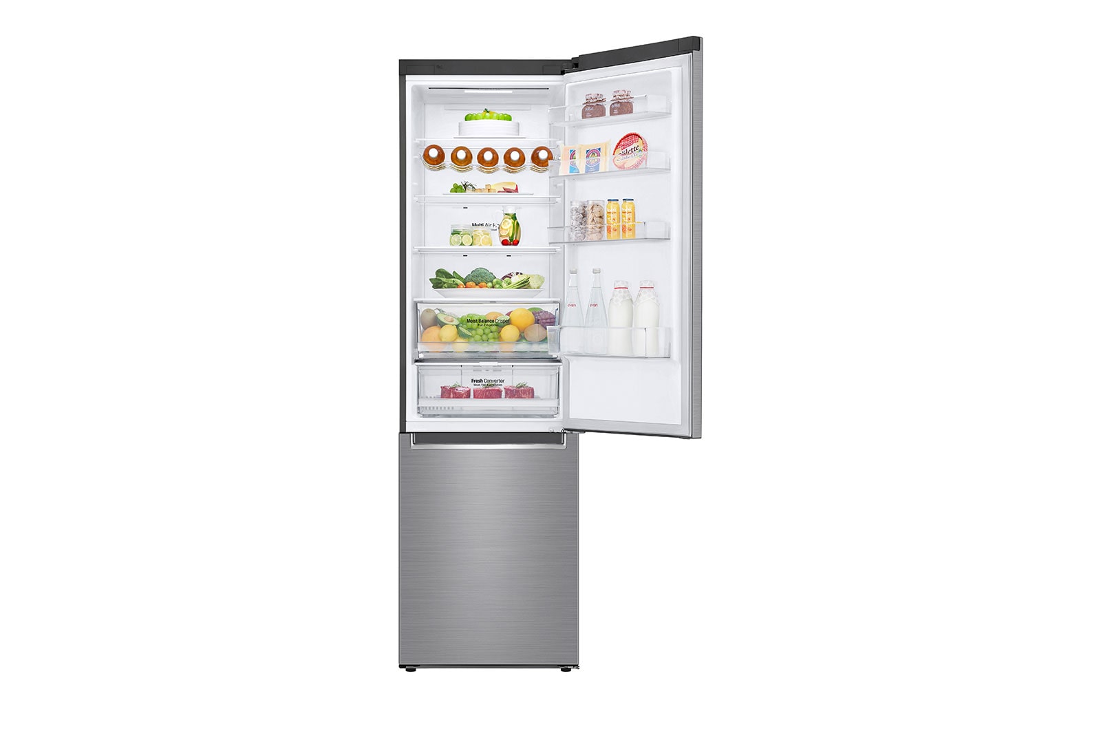 LG 2.03M 384L Kombinerad kyl/frys(Shiny Steel) - Energiklass D, Door Cooling™ och Smart Diagnosis™ med Wi-Fi, GBB62PZFFN