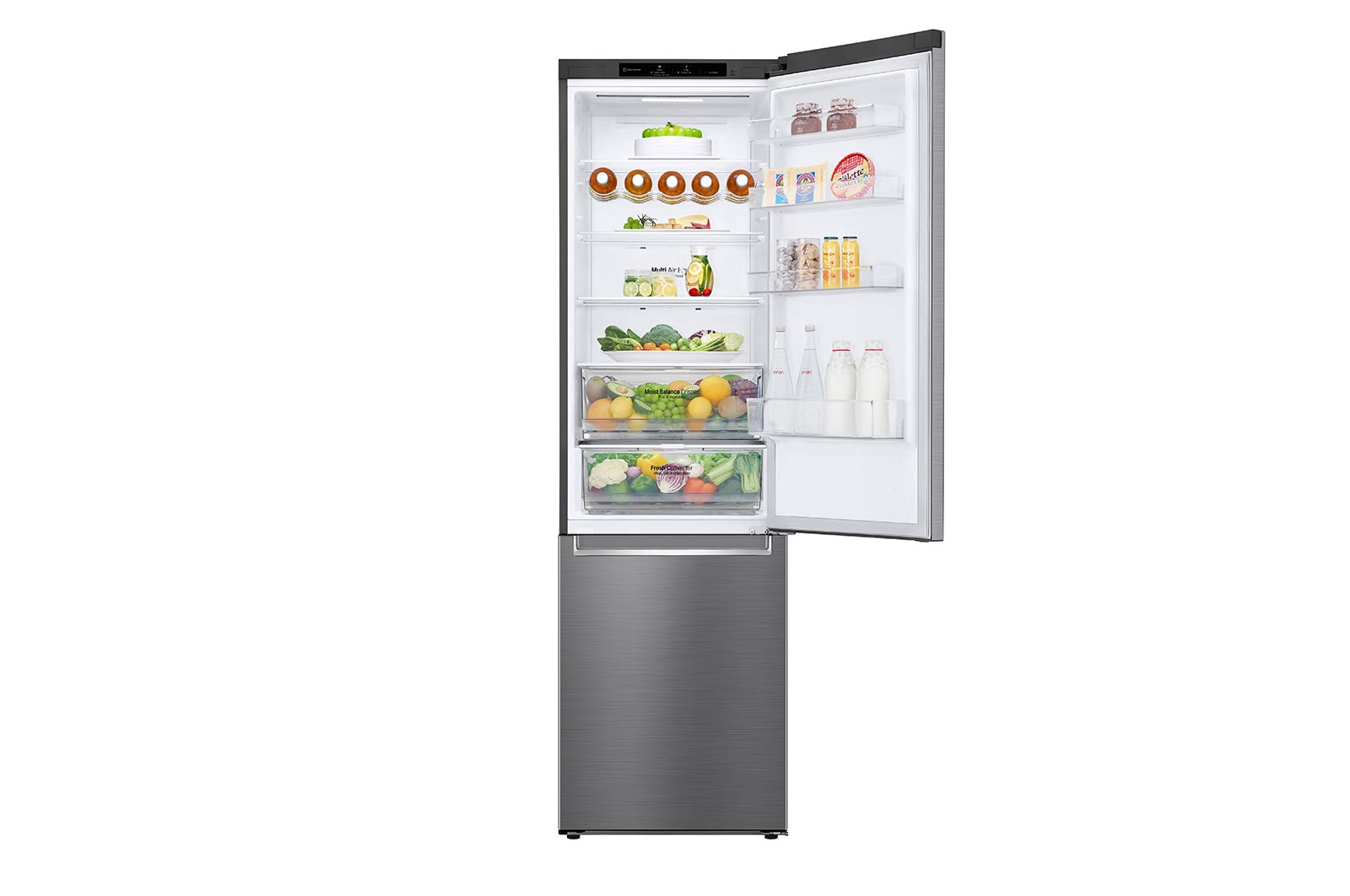 LG 2.03M 384L Kombinerad kyl/frys(Shiny Steel) - Energiklass D, Door Cooling™, GBB62PZGGN
