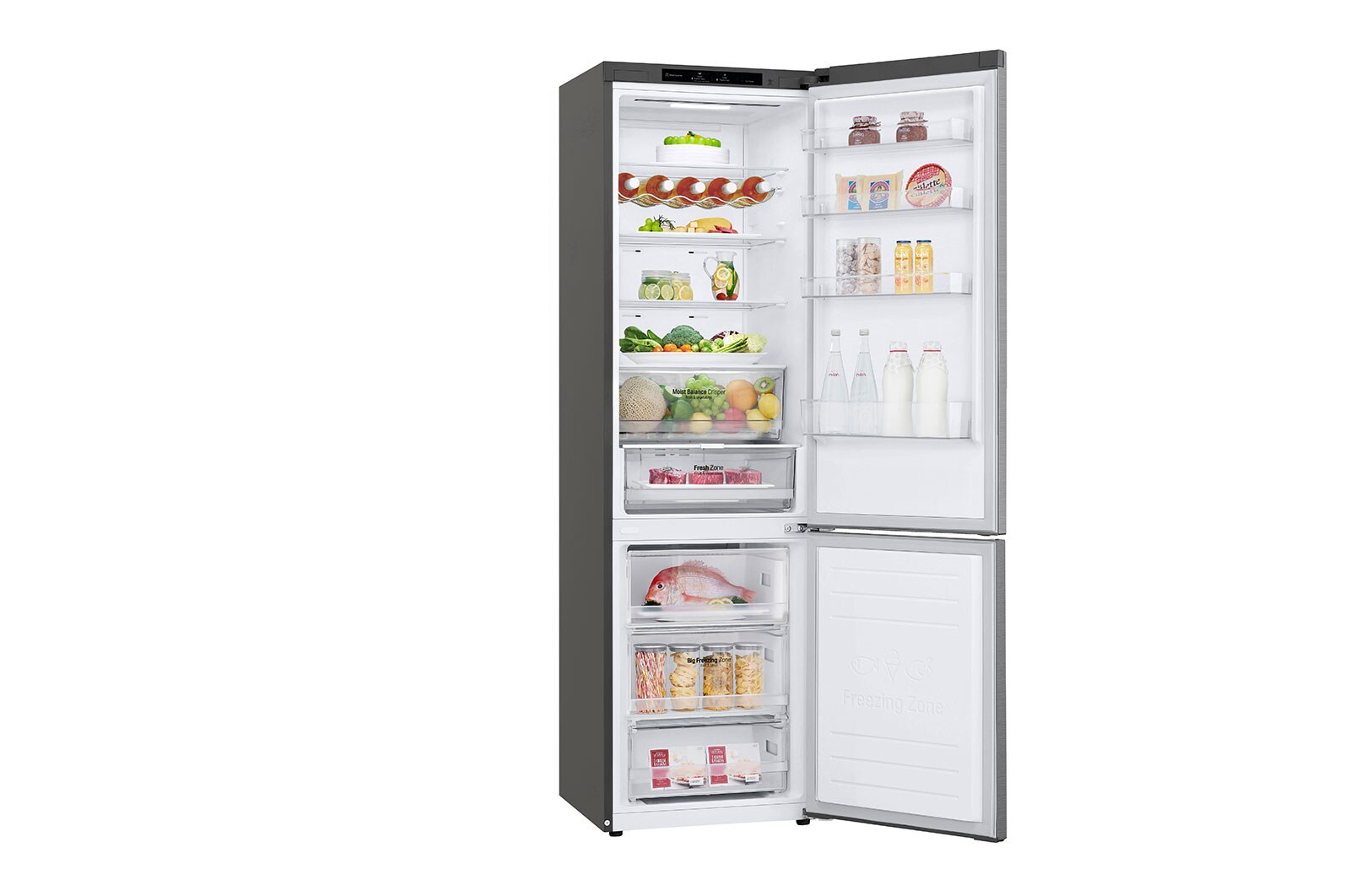 LG 2.03M 384L Kombinerad kyl/frys(Shiny Steel) - Energiklass D, Door Cooling™, GBB62PZGGN
