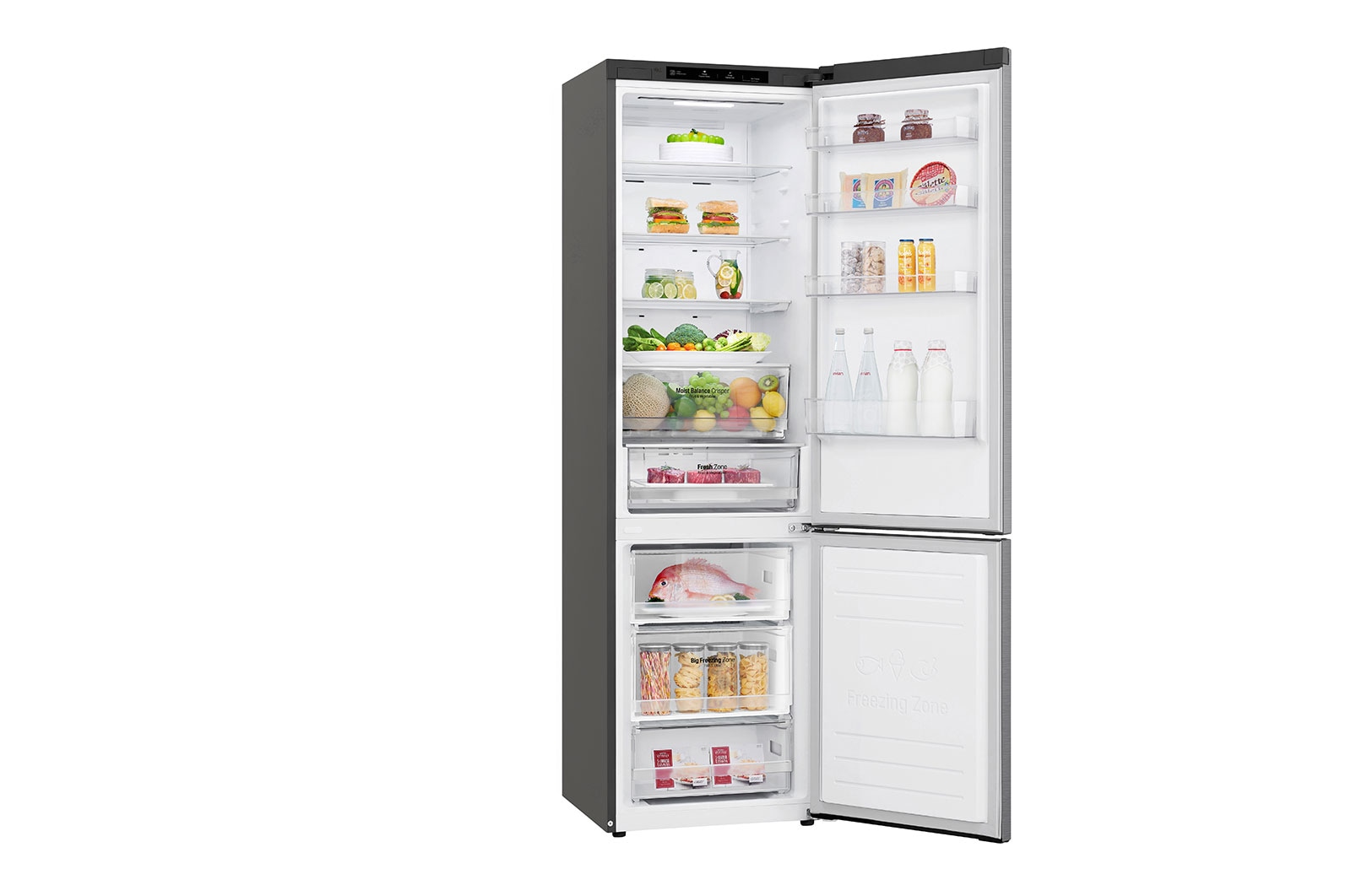 LG 2.03M 384L Kombinerad kyl/frys(Shiny Steel) - Energiklass E, Door Cooling™, GBB62PZJZN