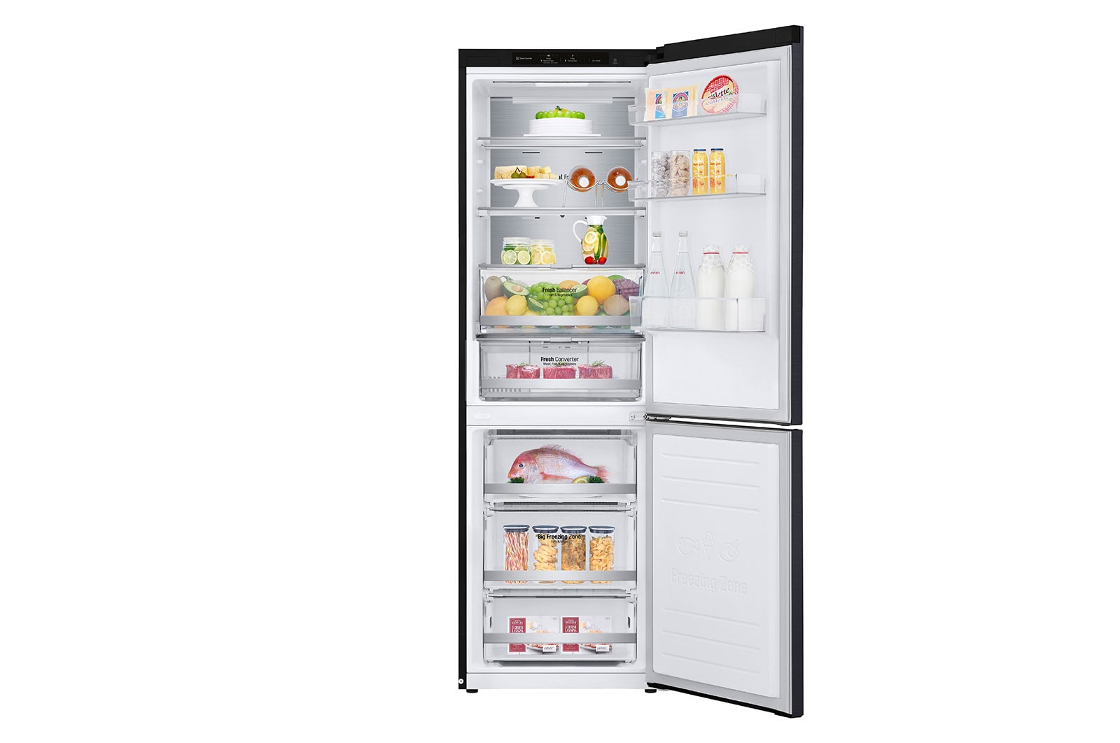 LG 1.86M 341L Kombinerad kyl/frys(Matte Black) - Energiklass D, Door Cooling™ och Smart Diagnosis™ , GBB71MCVGN