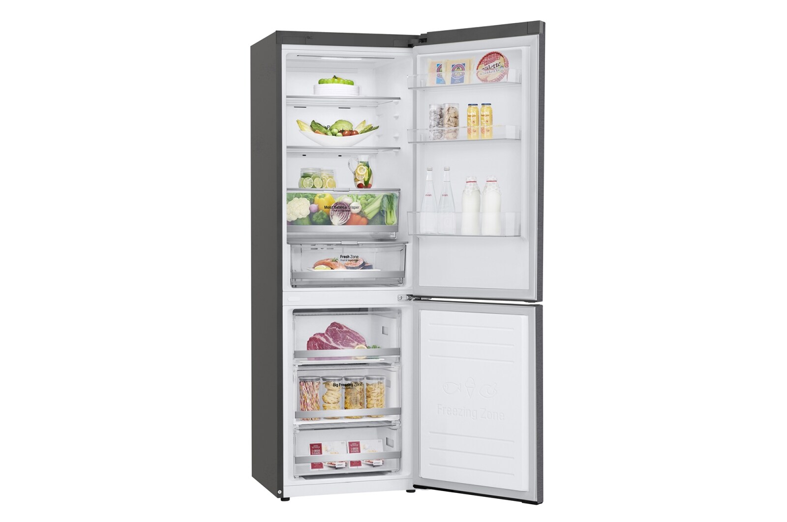 LG 1.86M 341L Kombinerad kyl/frys(Shiny Steel) - Energiklass D, Door Cooling™ och Smart Diagnosis™ med Wi-Fi, GBB71PZDGN