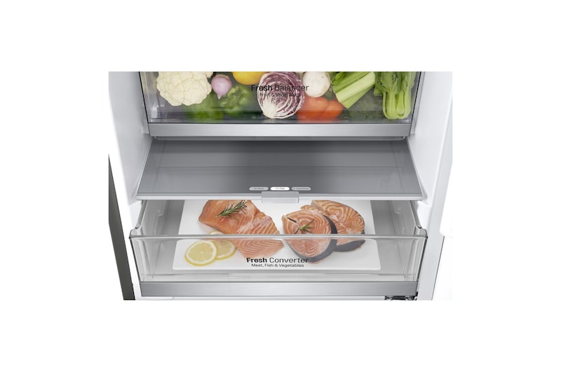 LG 1.86M 341L Kombinerad kyl/frys(Shiny Steel) - Energiklass E, Door Cooling™ och Smart Diagnosis™ med Wi-Fi, GBB71PZDMN