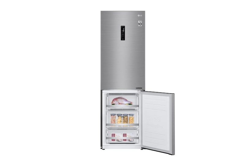 LG 1.86M 341L Kombinerad kyl/frys(Shiny Steel) - Energiklass E, Door Cooling™ och Smart Diagnosis™ med Wi-Fi, GBB71PZDMN