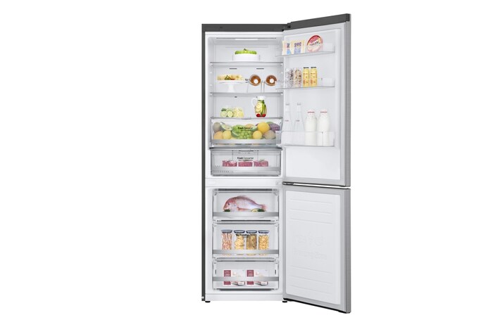 LG 1.86M 341L Kombinerad kyl/frys(Shiny Steel) - Energiklass E, Door Cooling™ och Smart Diagnosis™ med Wi-Fi, GBB71PZDMN