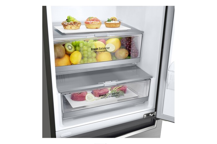 LG 1.86M 341L Kombinerad kyl/frys(Shiny Steel) - Energiklass E, Door Cooling™ och Smart Diagnosis™ med Wi-Fi, GBB71PZDMN