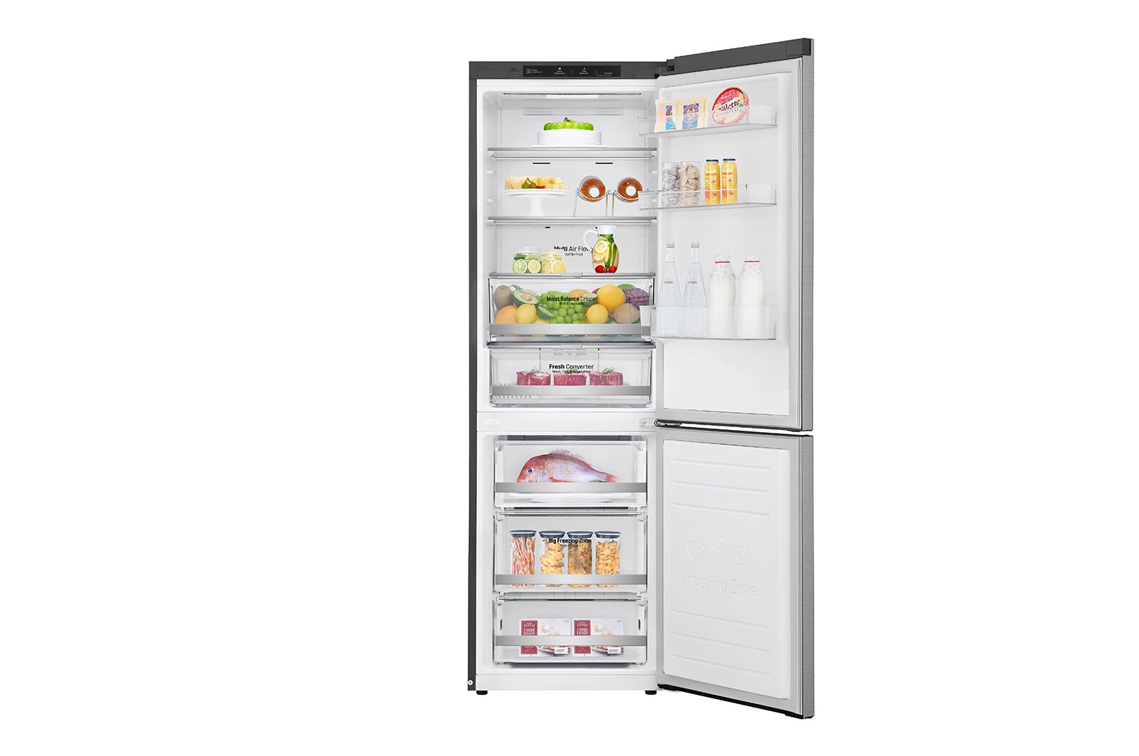 LG 1.86M 341L Kombinerad kyl/frys(Shiny Steel) - Energiklass D, Door Cooling™, GBB71PZEFN