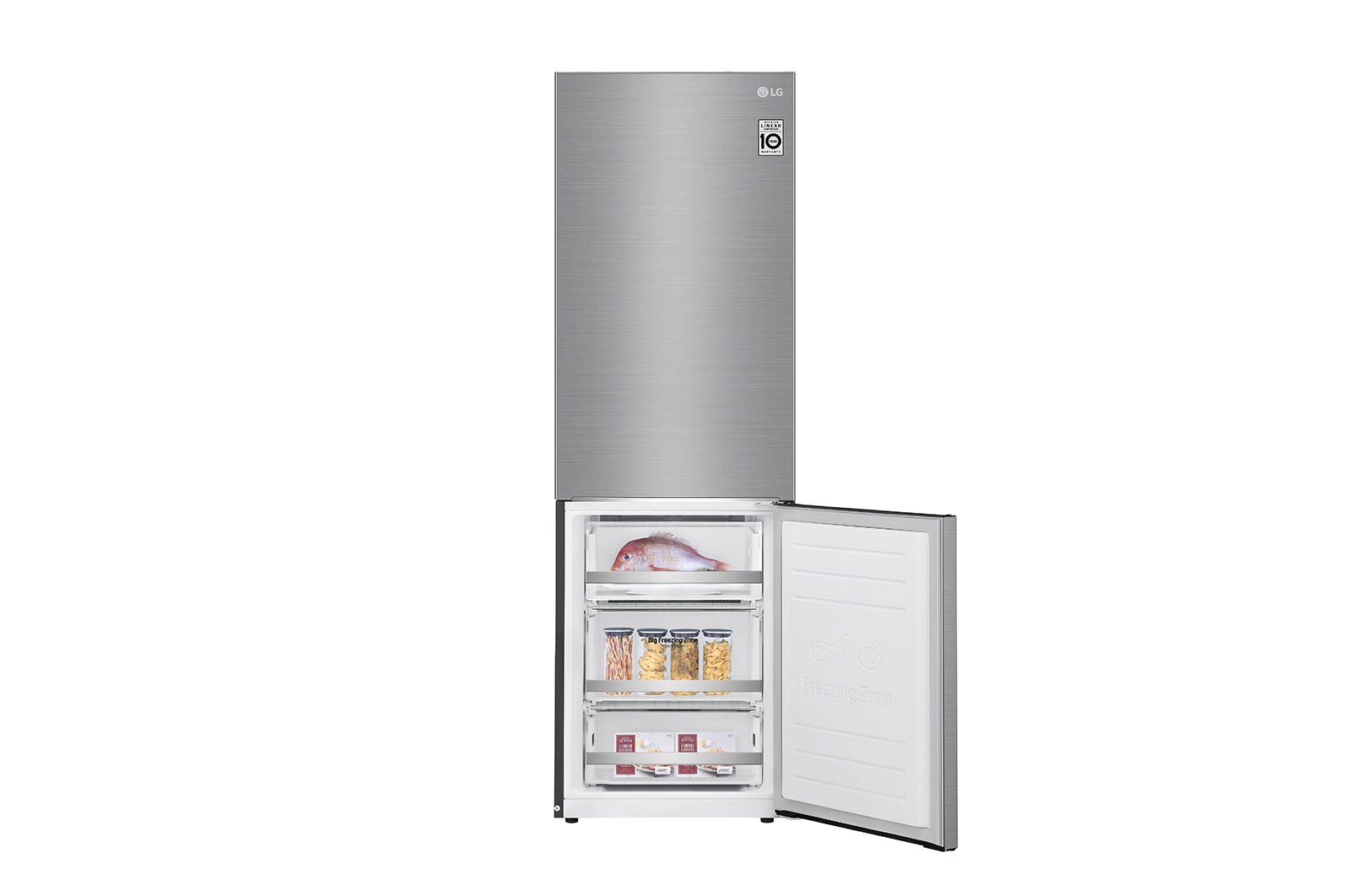 LG 1.86M 341L Kombinerad kyl/frys(Shiny Steel) - Energiklass D, Door Cooling™, GBB71PZEFN