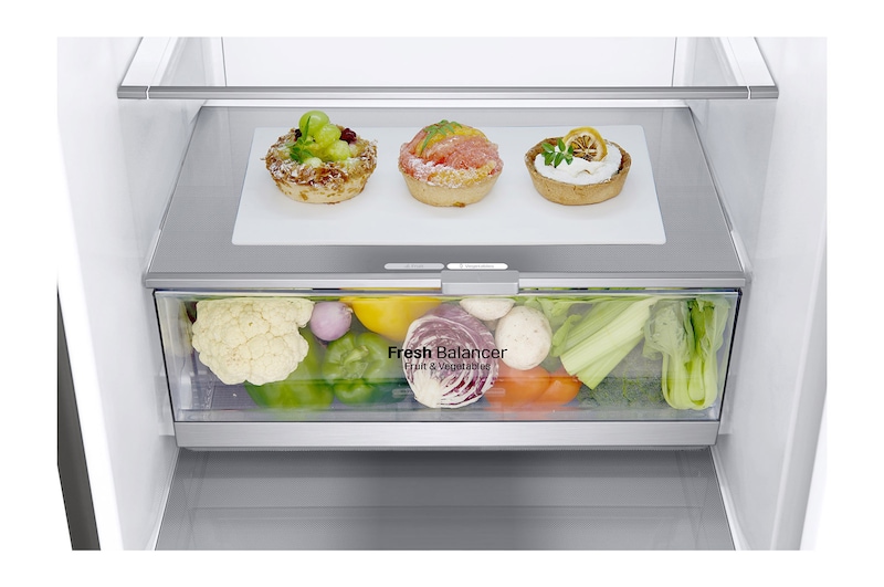 LG 1.86M 341L Kombinerad kyl/frys(Shiny Steel) - Energiklass D, Door Cooling™, GBB71PZEGN