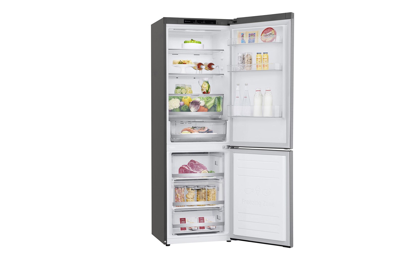 LG 1.86M 341L Kombinerad kyl/frys(Shiny Steel) - Energiklass D, Door Cooling™, GBB71PZEGN