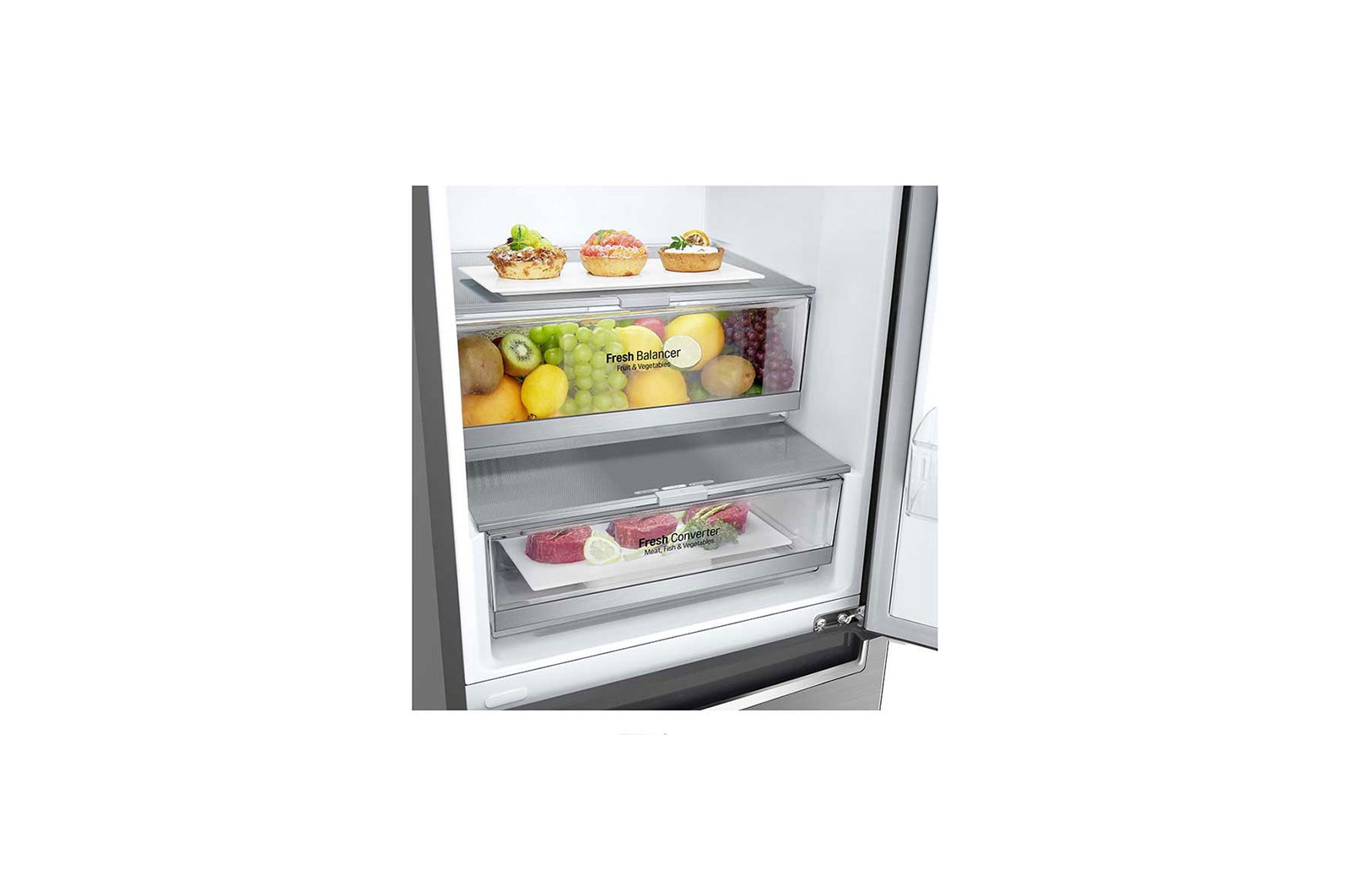 LG 1.86M 341L Kombinerad kyl/frys(Shiny Steel) - Energiklass E, Door Cooling™, GBB71PZEMN