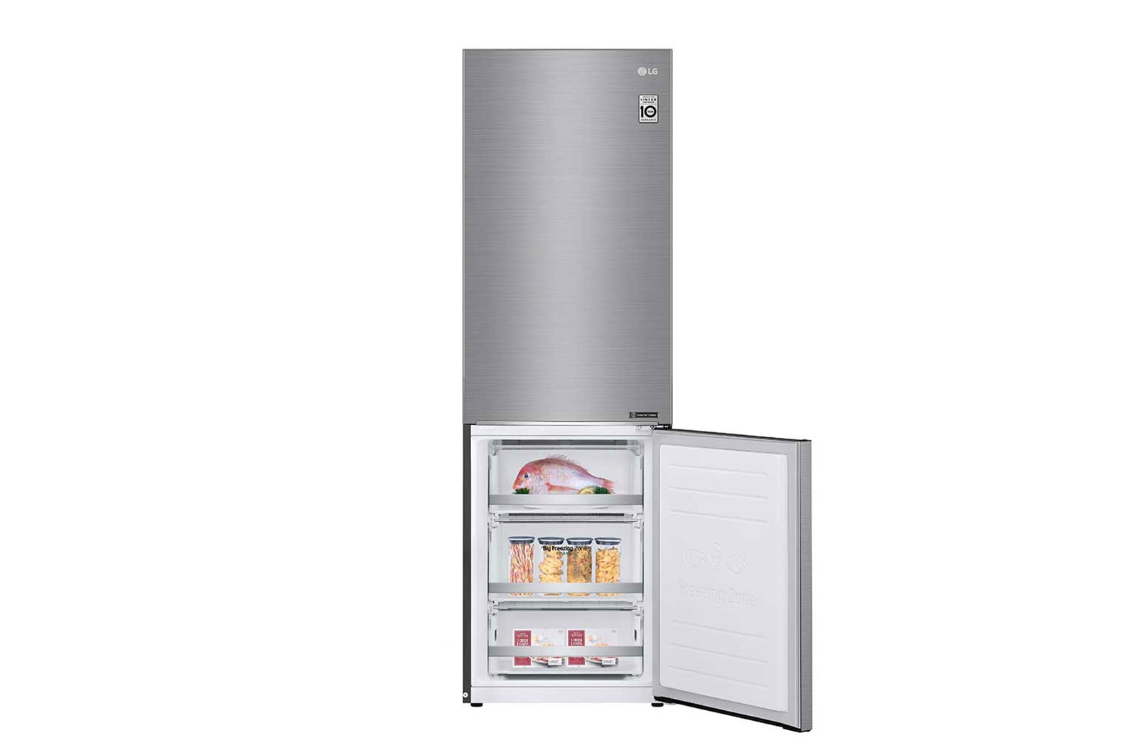 LG 1.86M 341L Kombinerad kyl/frys(Shiny Steel) - Energiklass E, Door Cooling™, GBB71PZEMN