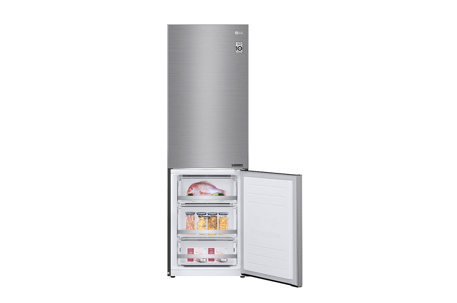 LG 1.86M 341L Kombinerad kyl/frys(Shiny Steel) - Energiklass E, Door Cooling™, GBB71PZEZN