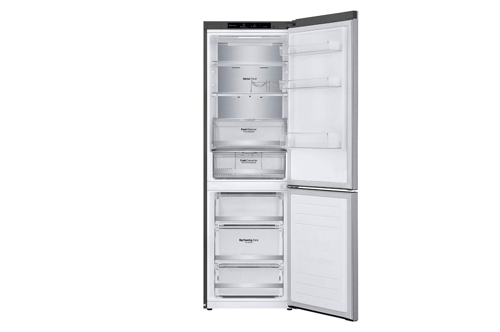 LG 1.86M 341L Kombinerad kyl/frys(Shiny Steel) - Energiklass D, Door Cooling™ och Smart Diagnosis™, GBB71PZVGN