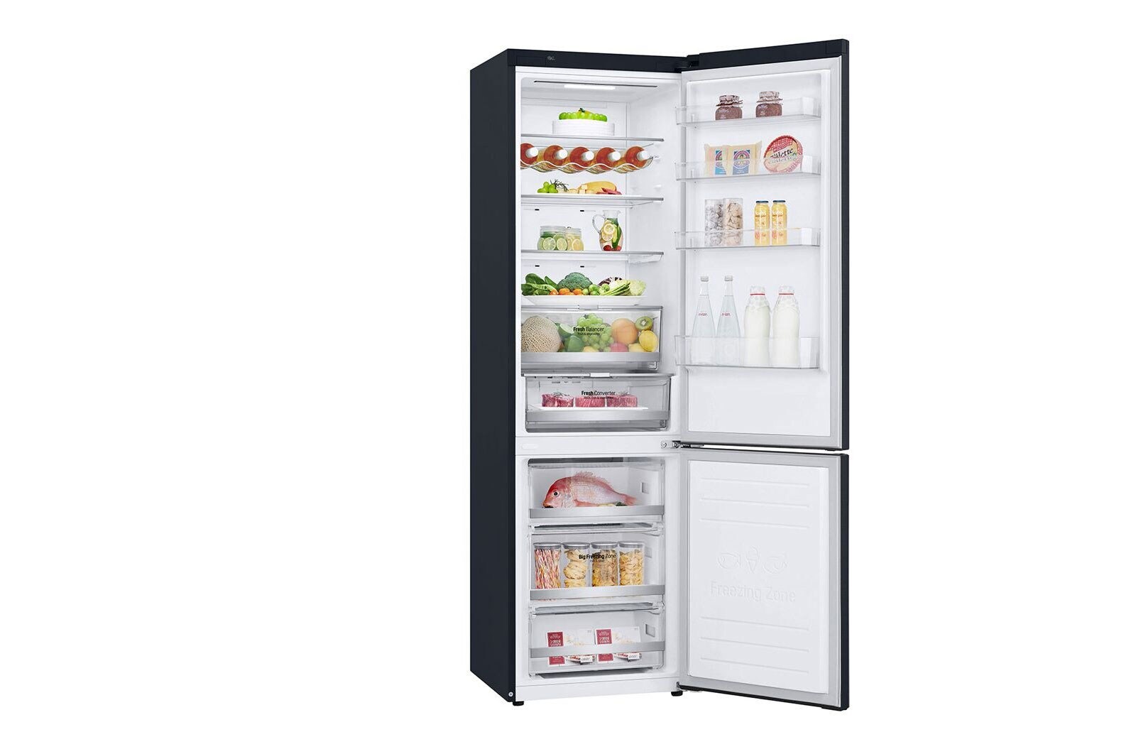 LG 2.03M 384L Kombinerad kyl/frys(Matte Black) - Energiklass E, Door Cooling™ och Smart Diagnosis™ med Wi-Fi, GBB72MCDMN