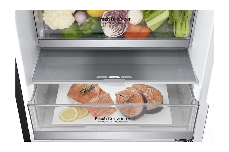 LG 2.03M 384L Kombinerad kyl/frys(Matte Black) - Energiklass D, Door Cooling™, GBB72MCEGN