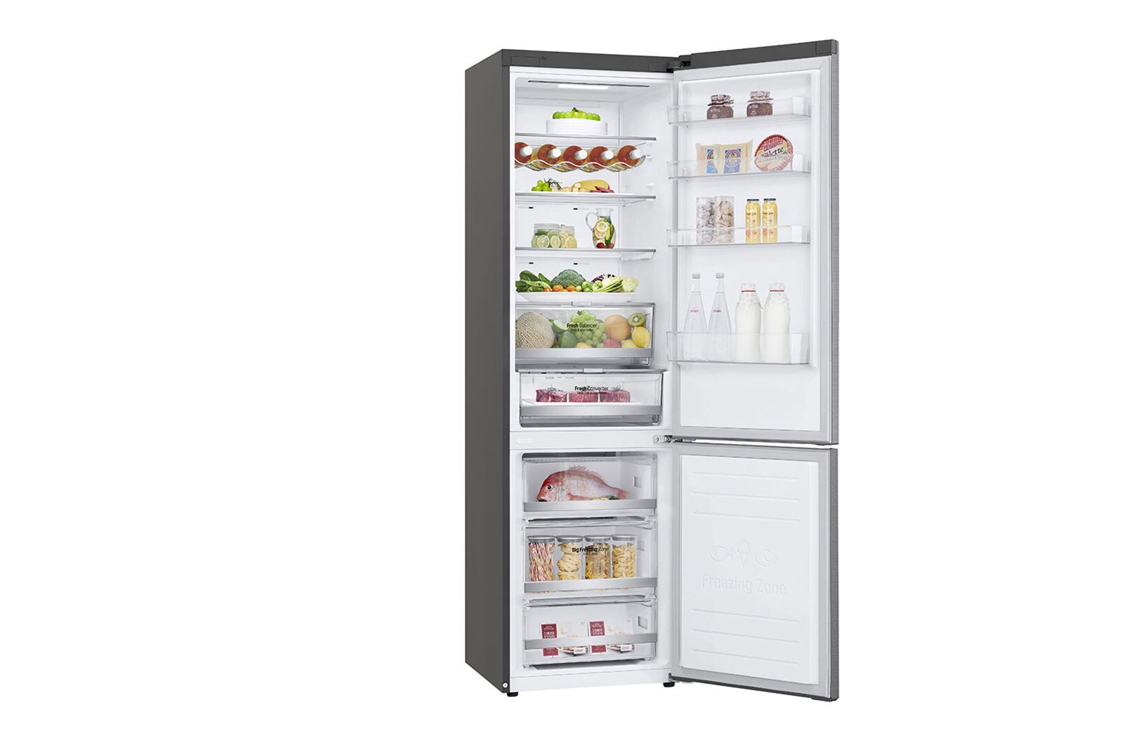 LG 2.03M 384L Kombinerad kyl/frys(Shiny Steel) - Energiklass E, Door Cooling™ och Smart Diagnosis™ med Wi-Fi, GBB72PZDMN