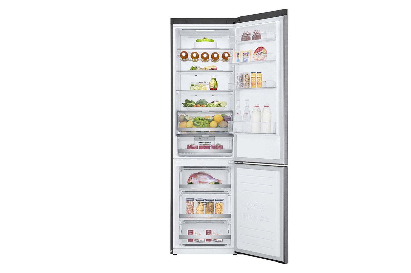 LG 2.03M 384L Kombinerad kyl/frys(Shiny Steel) - Energiklass E, Door Cooling™ och Smart Diagnosis™ med Wi-Fi, GBB72PZDMN