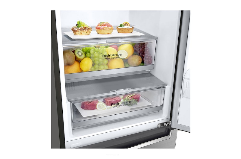 LG 2.03M 384L Kombinerad kyl/frys(Shiny Steel) - Energiklass E, Door Cooling™ och Smart Diagnosis™ med Wi-Fi, GBB72PZDMN