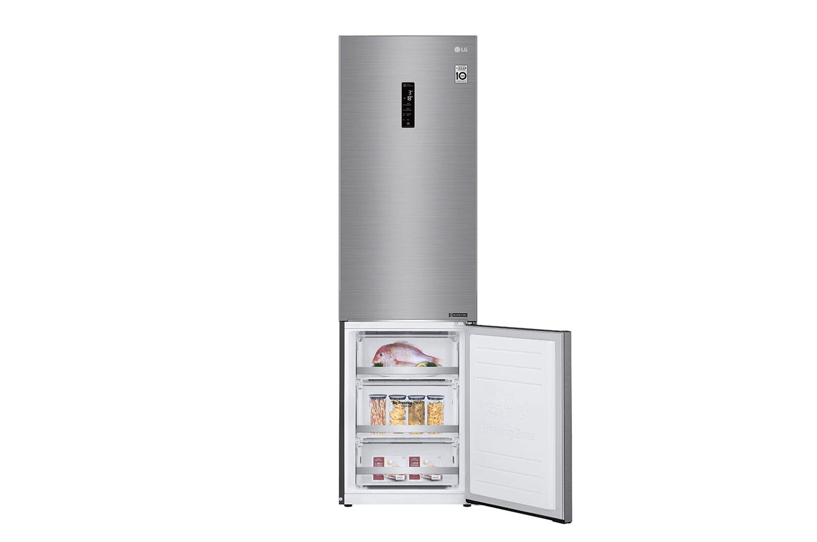 LG 2.03M 384L Kombinerad kyl/frys(Shiny Steel) - Energiklass E, Door Cooling™ och Smart Diagnosis™ med Wi-Fi, GBB72PZDMN