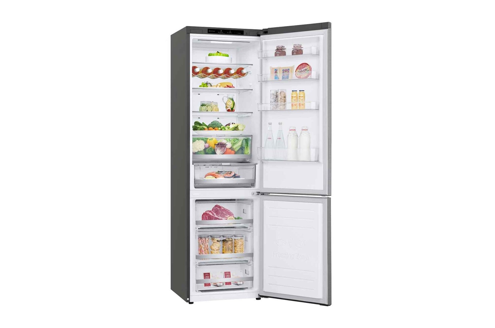 LG 2.03M 384L Kombinerad kyl/frys(Shiny Steel) - Energiklass D, Door Cooling™, GBB72PZEGN
