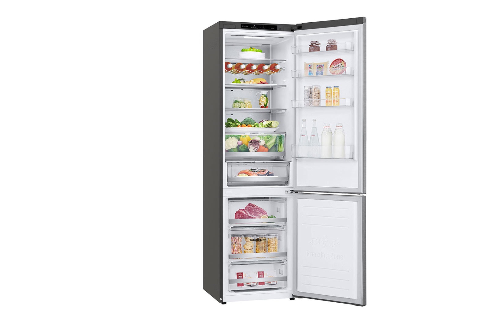 LG 2.03M 384L Kombinerad kyl/frys(Shiny Steel) - Energiklass D, Door Cooling™ och Smart Diagnosis™ , GBB72PZVGN