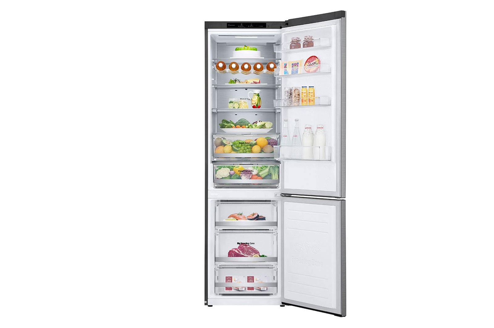 LG 2.03M 384L Kombinerad kyl/frys(Shiny Steel) - Energiklass D, Door Cooling™ och Smart Diagnosis™ , GBB72PZVGN