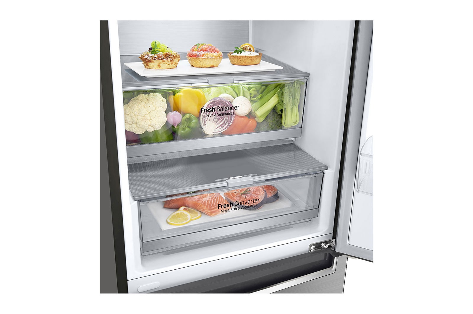LG 2.03M 384L Kombinerad kyl/frys(Shiny Steel) - Energiklass D, Door Cooling™ och Smart Diagnosis™ , GBB72PZVGN