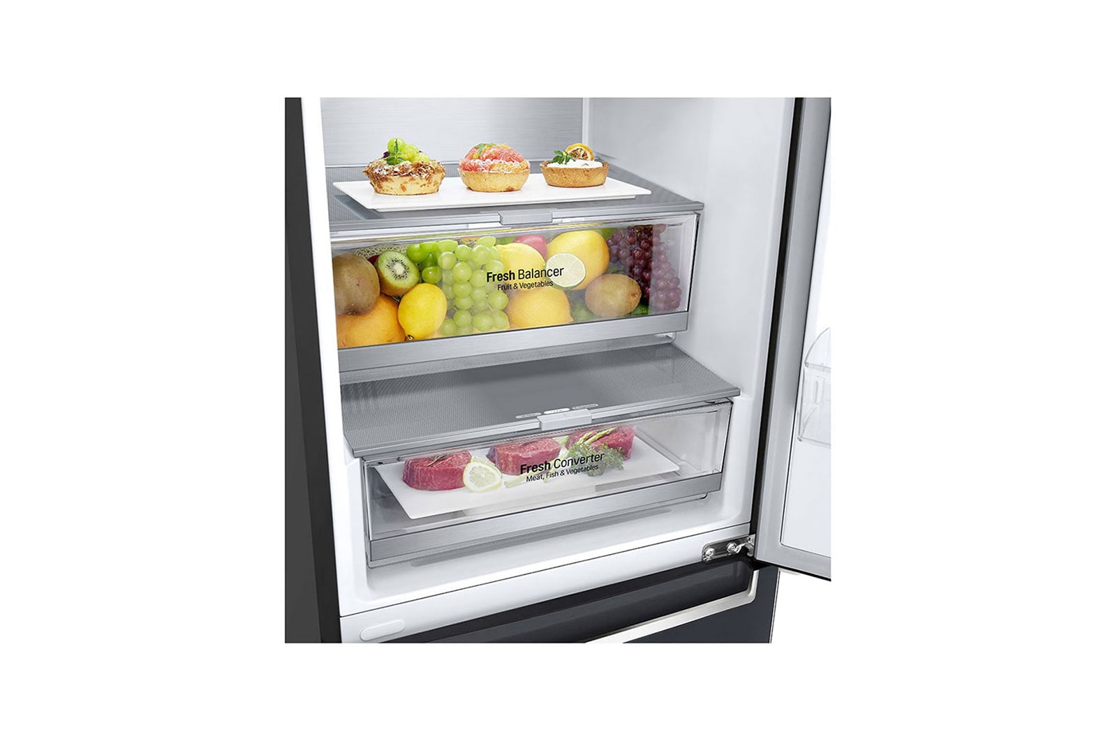 LG 2.03M 384L Kombinerad kyl/frys(Matte Black) - Energiklass A, Door Cooling™ och Smart Diagnosis™ , GBB92MCBAP