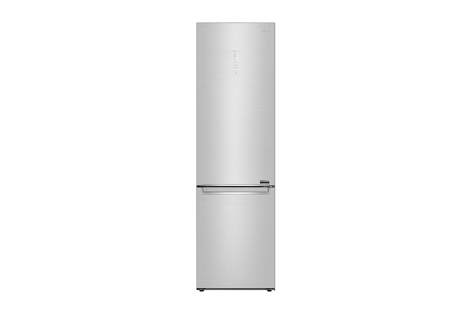 Vy framifrån av 2.03M 384L Kombinerad kyl/frys(Noble Steel) - Energiklass D, Door Cooling™ och Smart Diagnosis™ med Wi-Fi GBB92STAXP