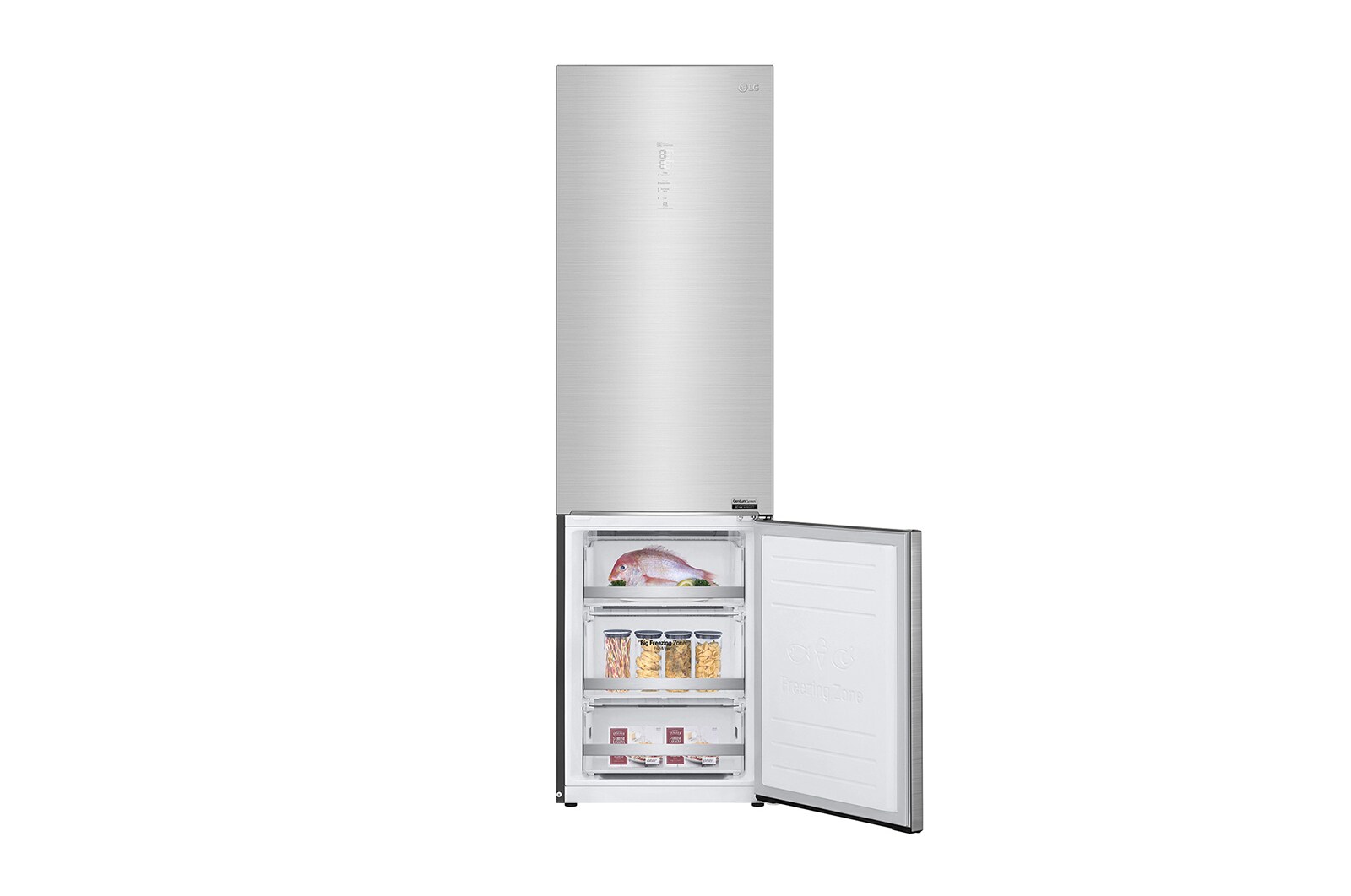 LG 2.03M 384L Kombinerad kyl/frys(Noble Steel) - Energiklass D, Door Cooling™ och Smart Diagnosis™ med Wi-Fi, GBB92STAXP