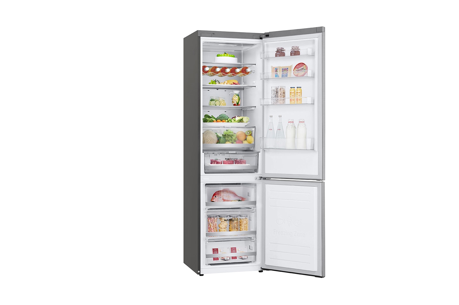 LG 2.03M 384L Kombinerad kyl/frys(Noble Steel) - Energiklass D, Door Cooling™ och Smart Diagnosis™ med Wi-Fi, GBB92STAXP