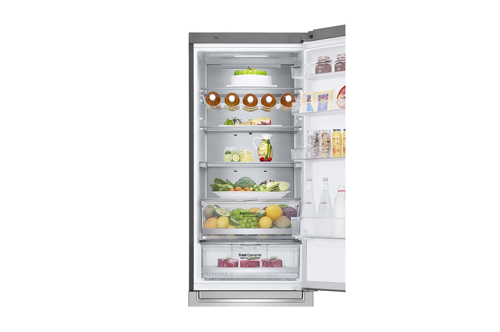 LG 2.03M 384L Kombinerad kyl/frys(Noble Steel) - Energiklass D, Door Cooling™ och Smart Diagnosis™ med Wi-Fi, GBB92STAXP