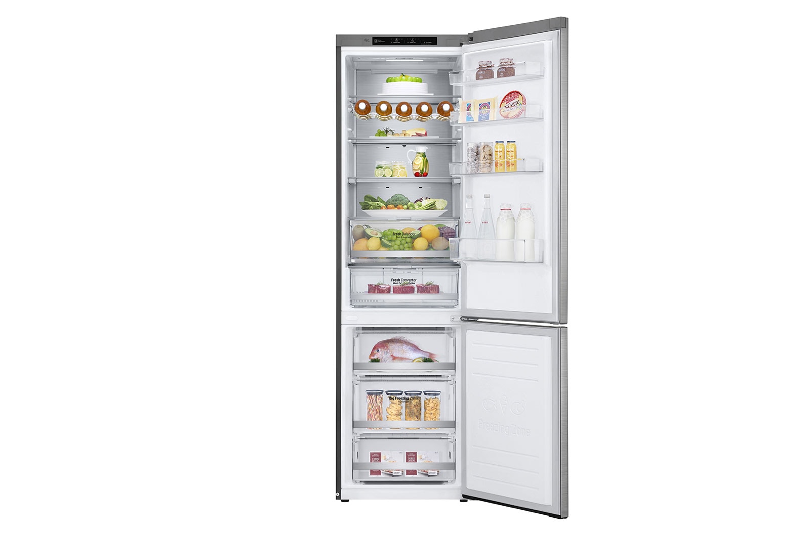 LG 2.03M 384L Kombinerad kyl/frys(Noble Steel) - Energiklass A, Door Cooling™ och Smart Diagnosis™, GBB92STBAP