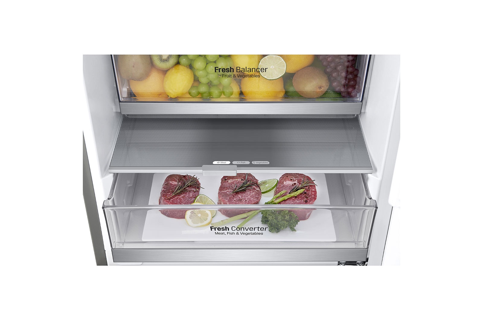 LG 2.03M 384L Kombinerad kyl/frys(Noble Steel) - Energiklass A, Door Cooling™ och Smart Diagnosis™, GBB92STBAP