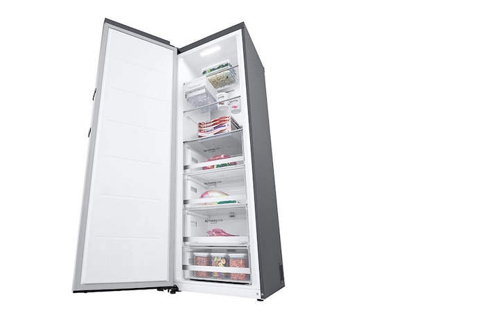 LG 324L Fristående frys (Shiny Steel) - Energiklass E, Total No Frost, Express Freeze, Smart Diagnosis™ med Wi-Fi, GFE61PZCSZ