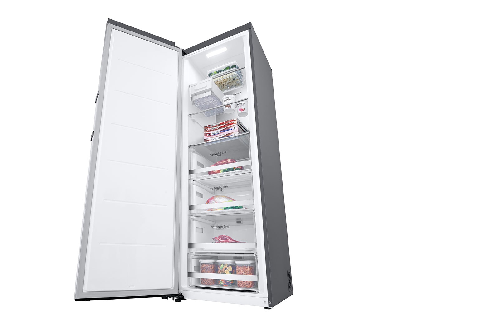 LG 324L Fristående frys (Shiny Steel) - Energiklass E, Total No Frost, Express Freeze, Smart Diagnosis™ med Wi-Fi, GFE61PZCSZ