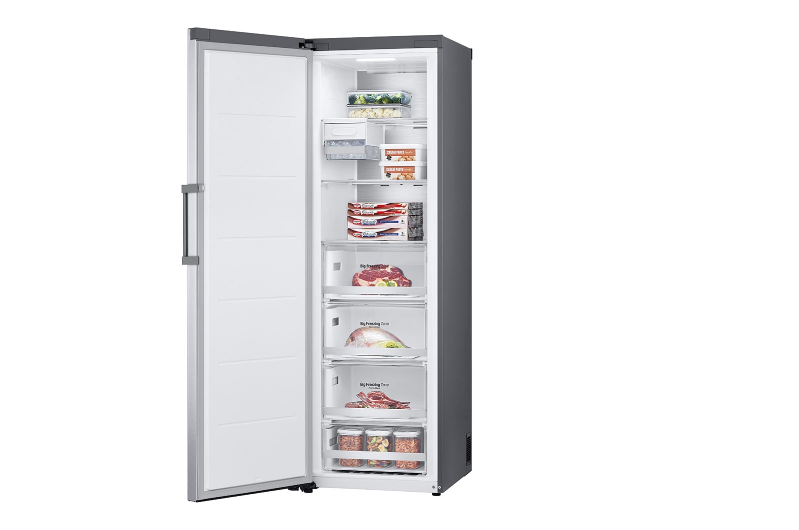LG 324L Fristående frys (Shiny Steel) - Energiklass E, Total No Frost, Express Freeze, Smart Diagnosis™ med Wi-Fi, GFE61PZCSZ