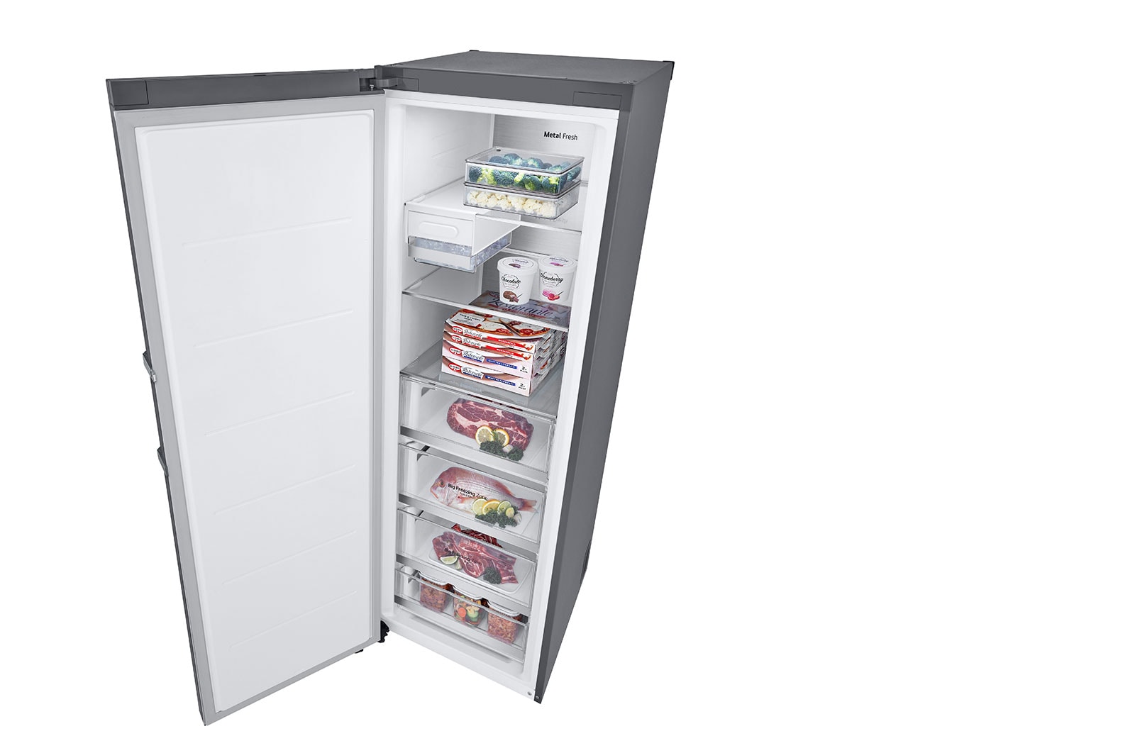 LG 324L Fristående frys (Shiny Steel) - Energiklass E, Total No Frost, Express Freeze, Smart Diagnosis™ med Wi-Fi, GFE61PZCSZ